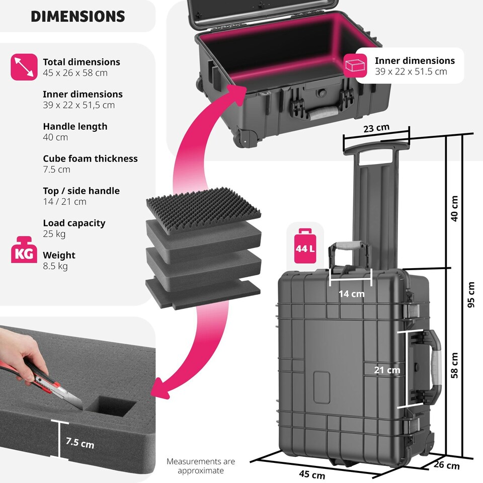 image 1 of Camera Case - hard shell, foam inserts, waterproof, telescopic handle Black | L