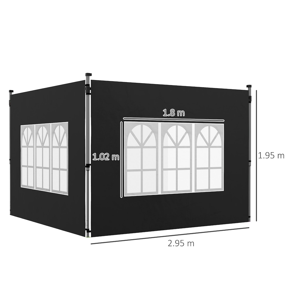 image 1 of Outsunny Gazebo Side Panels for 3x3(m) or 3x4m Pop Up Gazebo, 2 Pack, Black