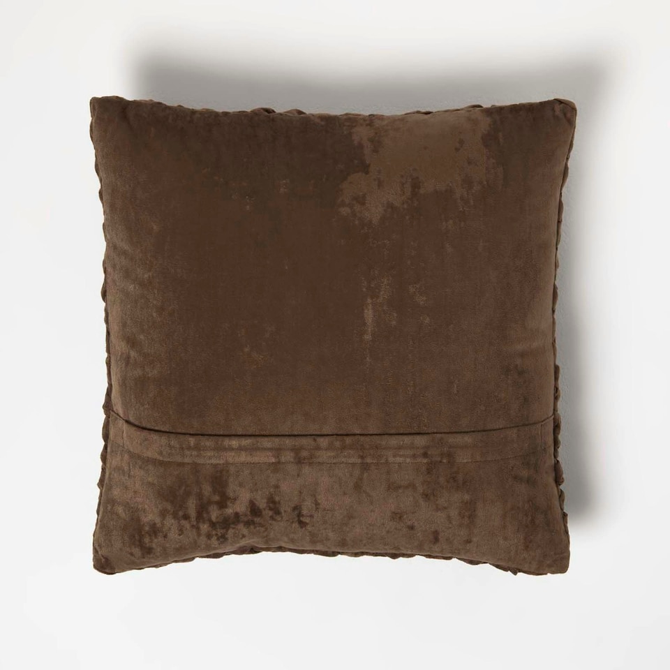 image 1 of Homescapes Sofia Pleated Brown Velvet Cushion - 45 x 45 cm Brown