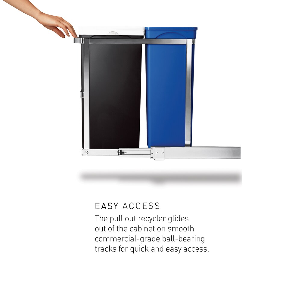image 1 of Simplehuman 35L Pull-Out Recycling Double Kitchen Cupboard Cabinet Bin, Polished Heavy-Duty Steel Frame