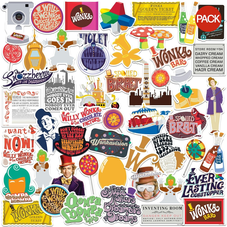 image 1 of Willy Wonka & The Chocolate Factory Deluxe Stickers (Pack of 100) - Multicoloured - One Size