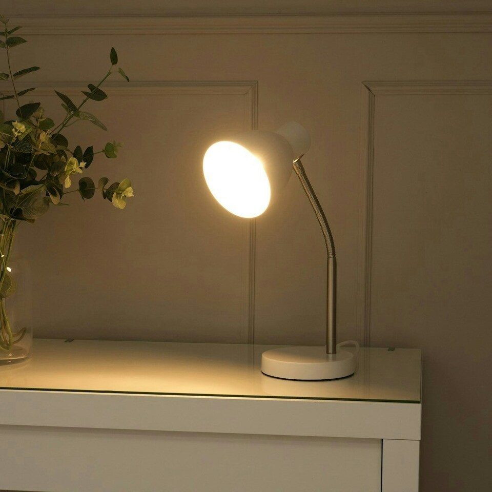 image 1 of ValueLights Keela White Adjustable Flexi Neck Desk Table Lamp