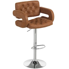 HOMCOM Swivel Bar Stool with Extra Large Seat, PU Leather Upholstered Adjustable Barstool with Back, Arm and Footrest, Breakfast Bar Chair for Bistro, Kitchen, Brown | Brown | Brown