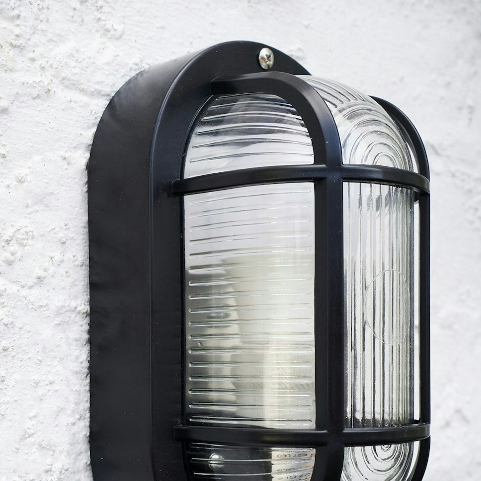 image 1 of ValueLights Carnforth Black Outdoor Garden Security Bulkhead Wall Light IP44 Rated with LED Bulb Black