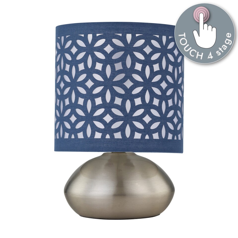image 1 of Set of 2 Jenson - Brushed Chrome Touch Table Lamps Blue Cut Out Shade