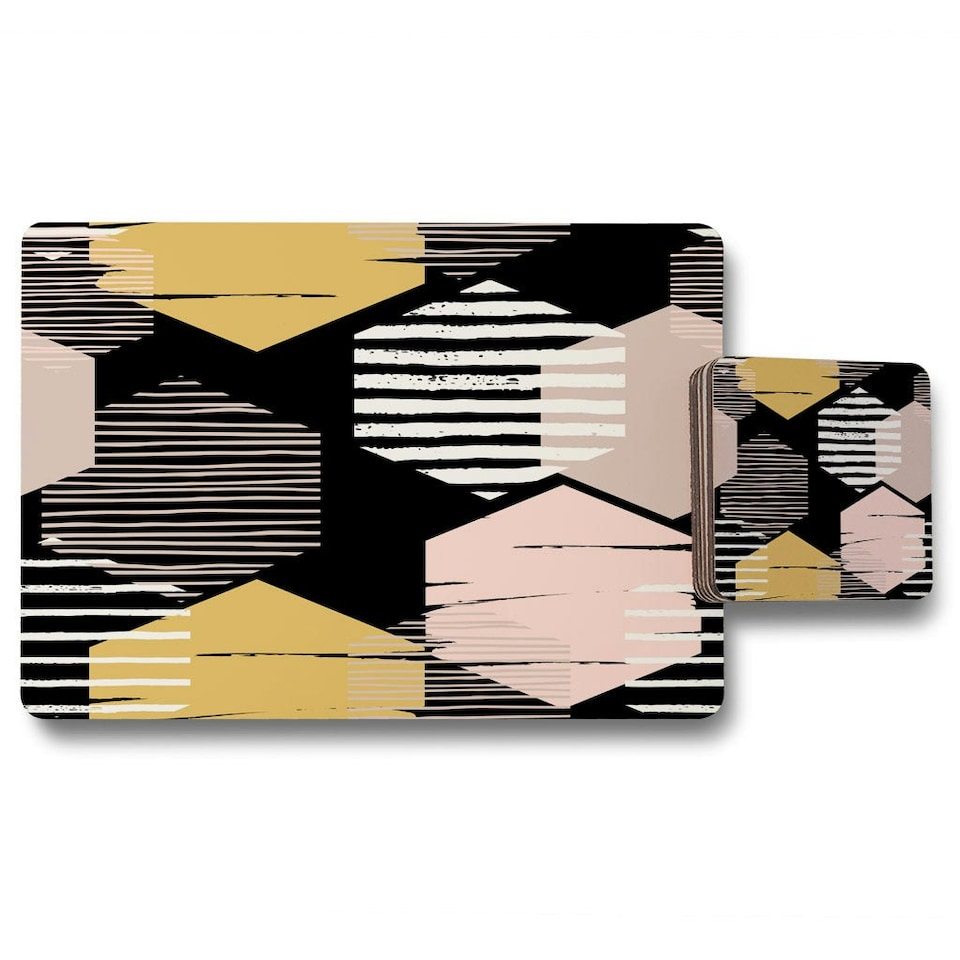 Yellow, White & Pink Hexagons (Placemat & Coaster Set)