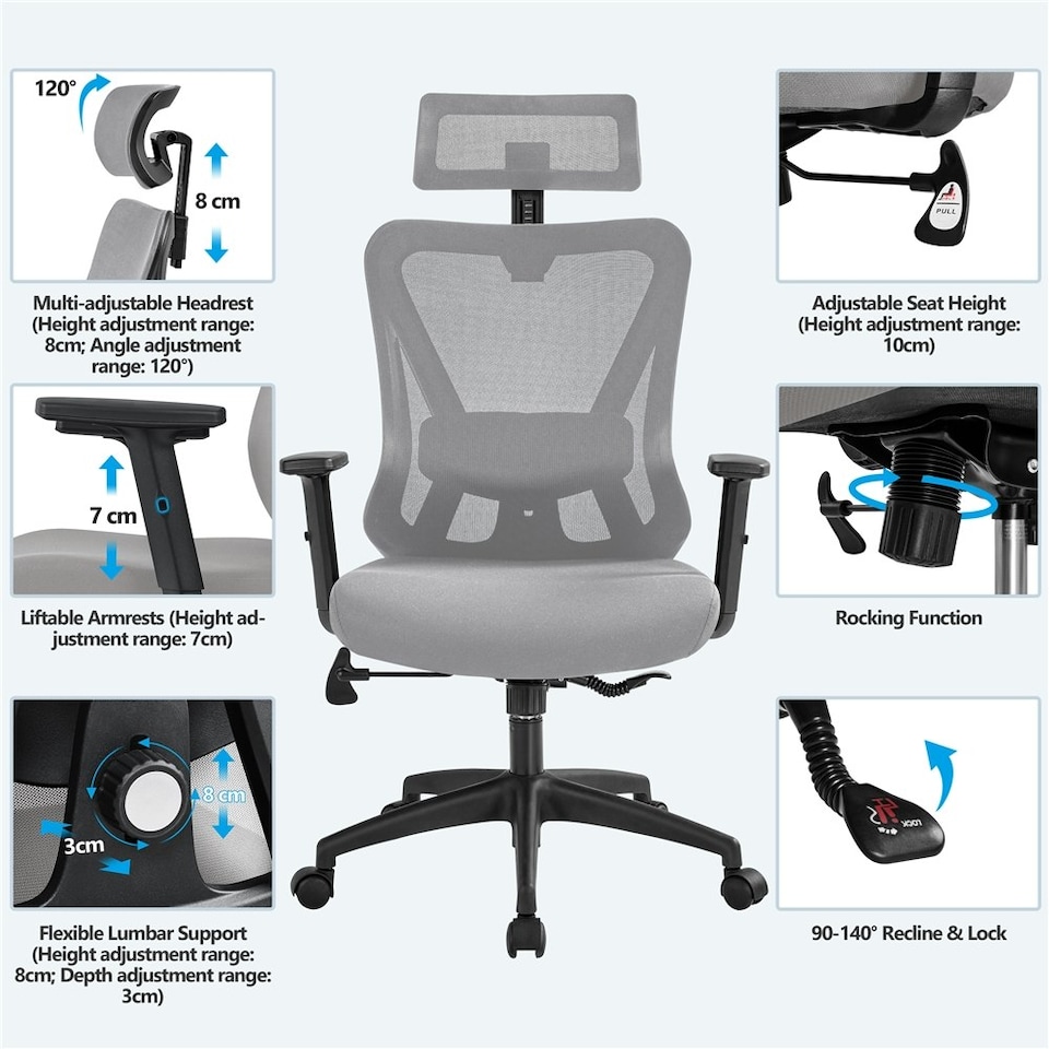 image 1 of Yaheetech High Back Mesh Office Desk Chair | Grey | Light Grey