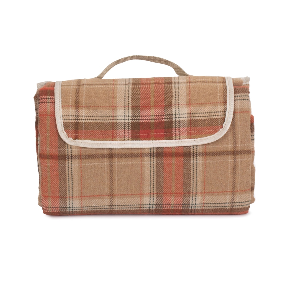 image 1 of Burnt Orange Polyester Fleece Tartan Picnic Rug | Orange | Orange