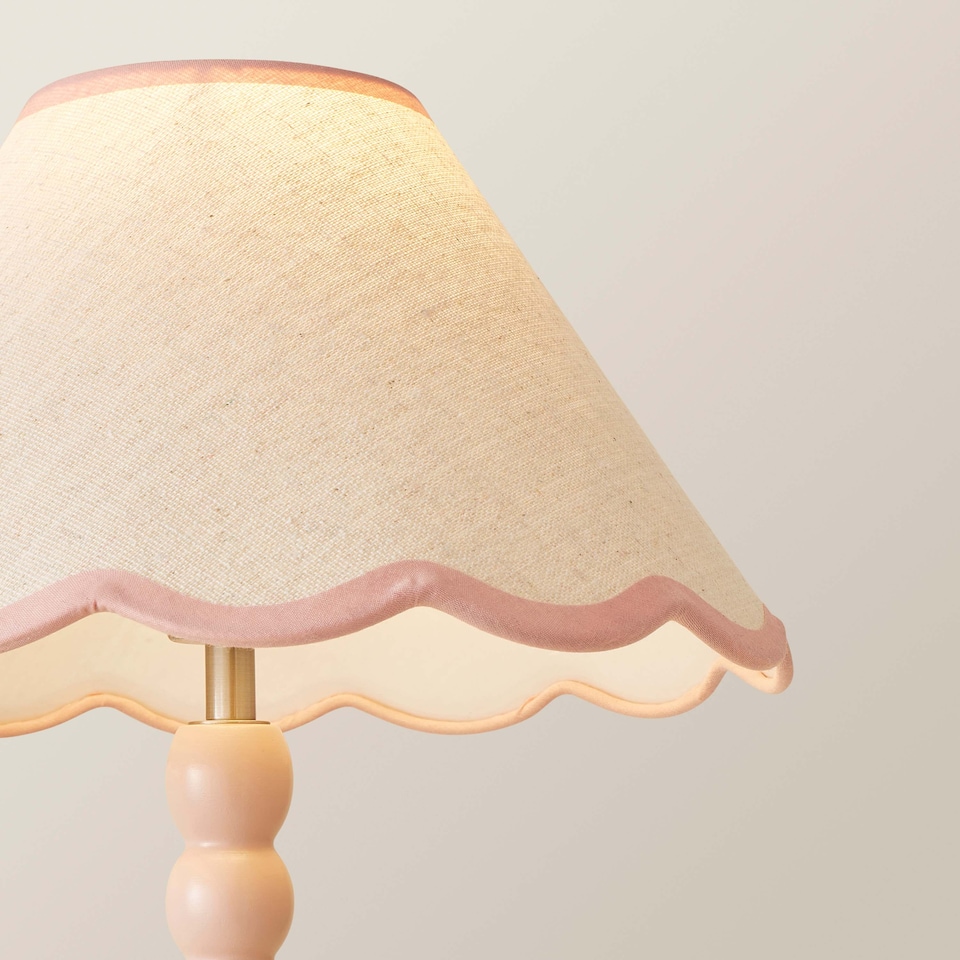 image 1 of ValueLights Bobbles Rose Pink Table Lamp Pink Trim Scallop Shade | Pink