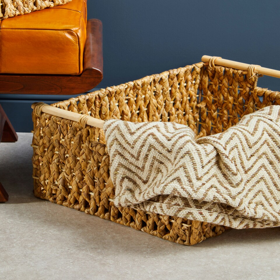 image 1 of Interiors by Premier Beige Woven Chevron Throw, Soft Cotton & Viscose Blend Sofa Throw, Durable Geometric Blanket Brown