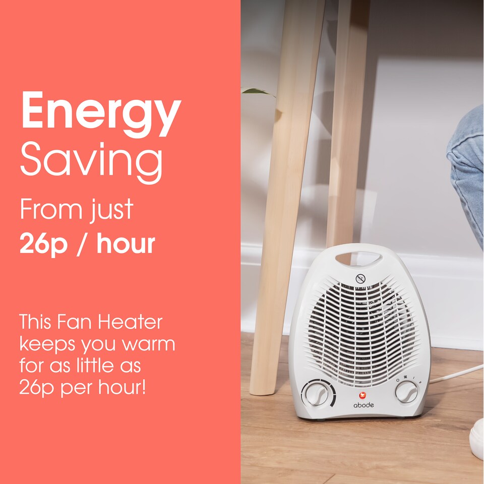 image 1 of Abode AFH1002 Electric Heater White 2000W Cooling Fan Mode with 2 Heat Settings