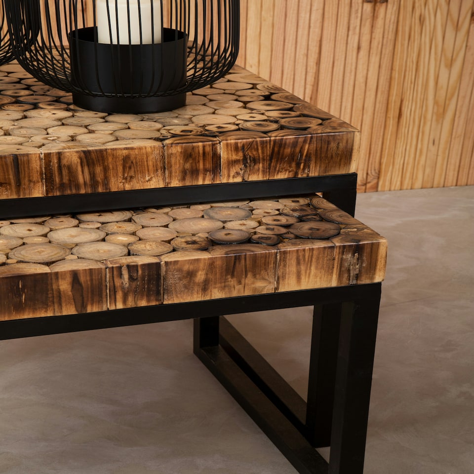 image 1 of Interiors by Premier Set of 3 Nested Wooden Tables, Wood Oval Tops with Sculptural Gold‑Finish Metal Legs, Occasional Tables Brown
