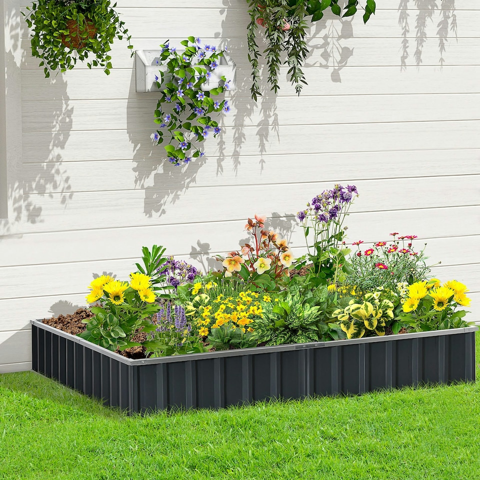 image 1 of Outsunny Metal Raised Garden Bed No Bottom DIY Large Planter Box w/ Gloves