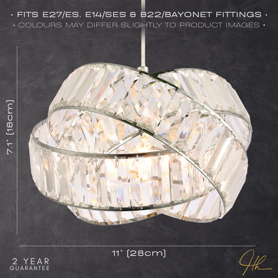 image 1 of Modern Three Ring Chrome Pendant Lighting Shade with Transparent Acrylic Prisms | Chrome