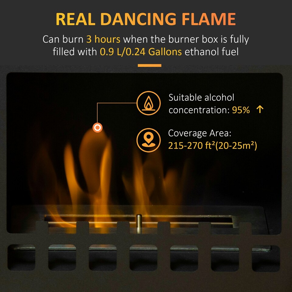 image 1 of HOMCOM Free Standing Bio Ethanol Fireplace Heater with 0.9L Tank, Black