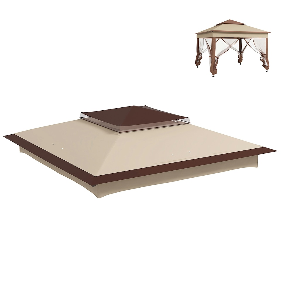 image 1 of Outsunny 3.25mx3.25m 2-Tier Gazebo Cover Replacement, 30+ UV Protection, Beige