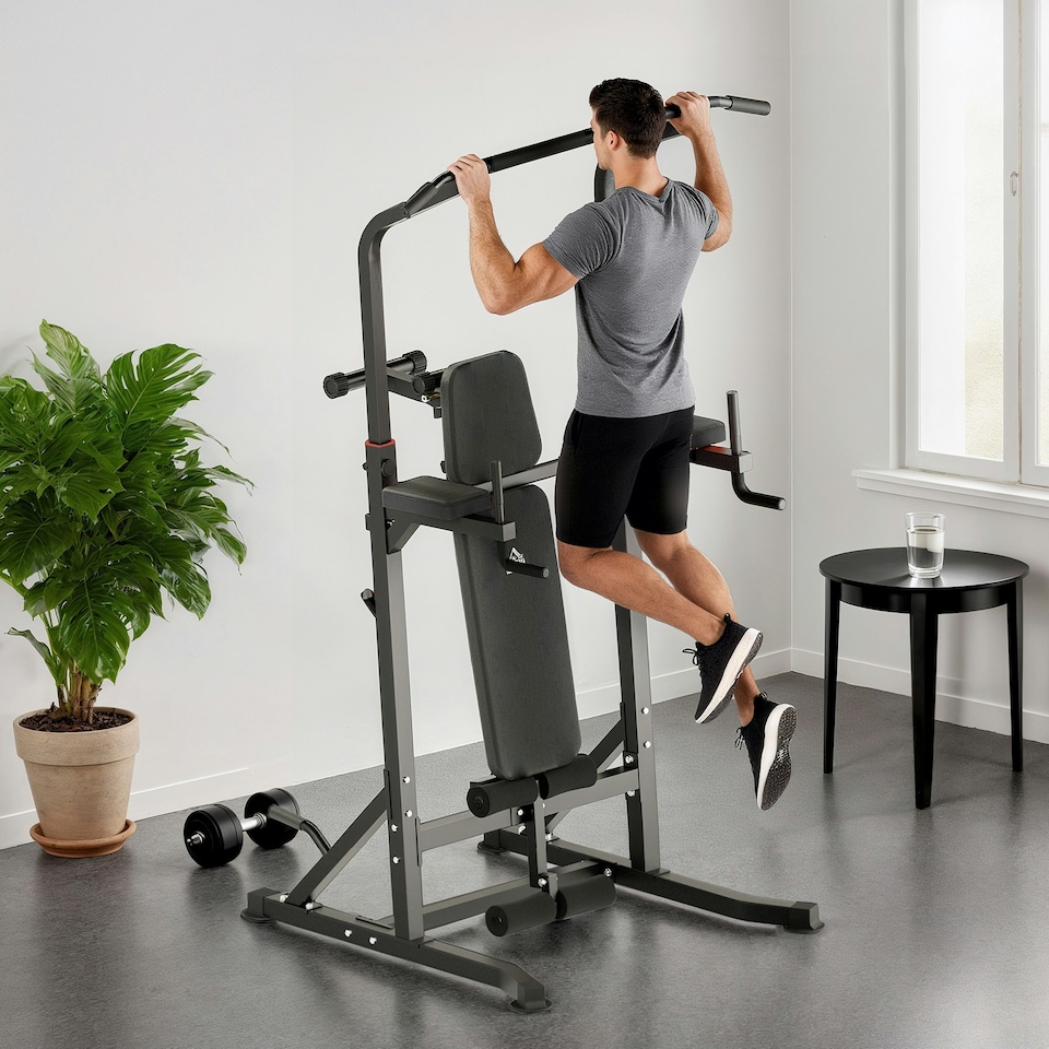 image 1 of HOMCOM Adjustable&Folded Dip Stands Multi-Function Pull-ups Sit-ups Fitness tool