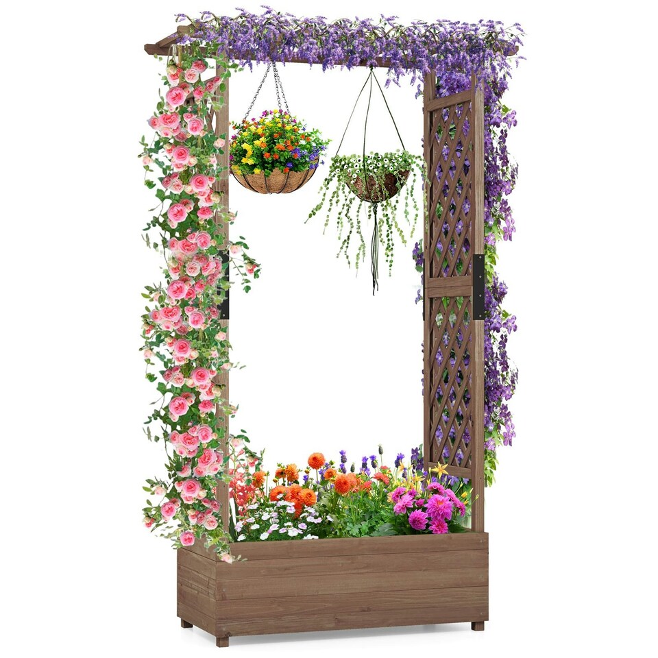 image 1 of COSTWAY Raised Garden Bed Planter Box Coffee Brown