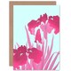 image 1 of Ohara Koson Pink Iris Flowers Turquoise Floral Design Greeting Card
