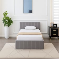 Ottoman Storage Bed grey 3ft single and 1 mattress line pattern fabric velvet bedroom furniture