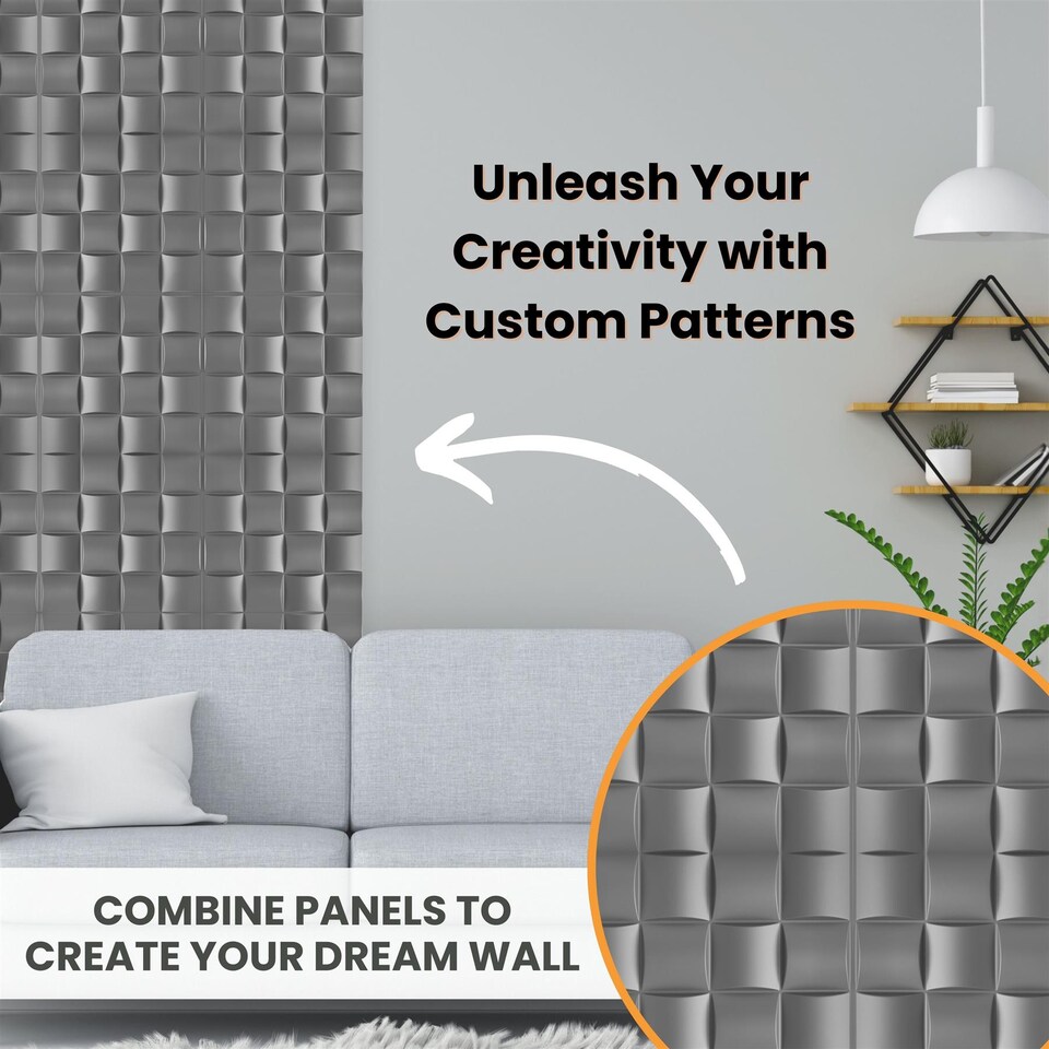 image 1 of NOVECRAFTO Decorative 3D Wall Panels (50cm x 50cm) Square Grid Lattice Design PVC Cladding Panel