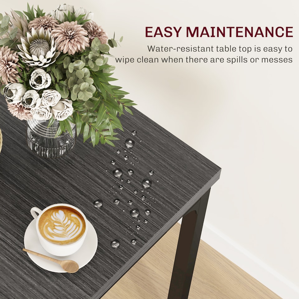 image 1 of HOMCOM 3 Pieces Compact Dining Table 2 Chairs Set Wooden Metal Legs Bistro Cafe Kitchen Breakfast Bar Home Furniture, Grey Wood Grain | Grey | Grey | 3