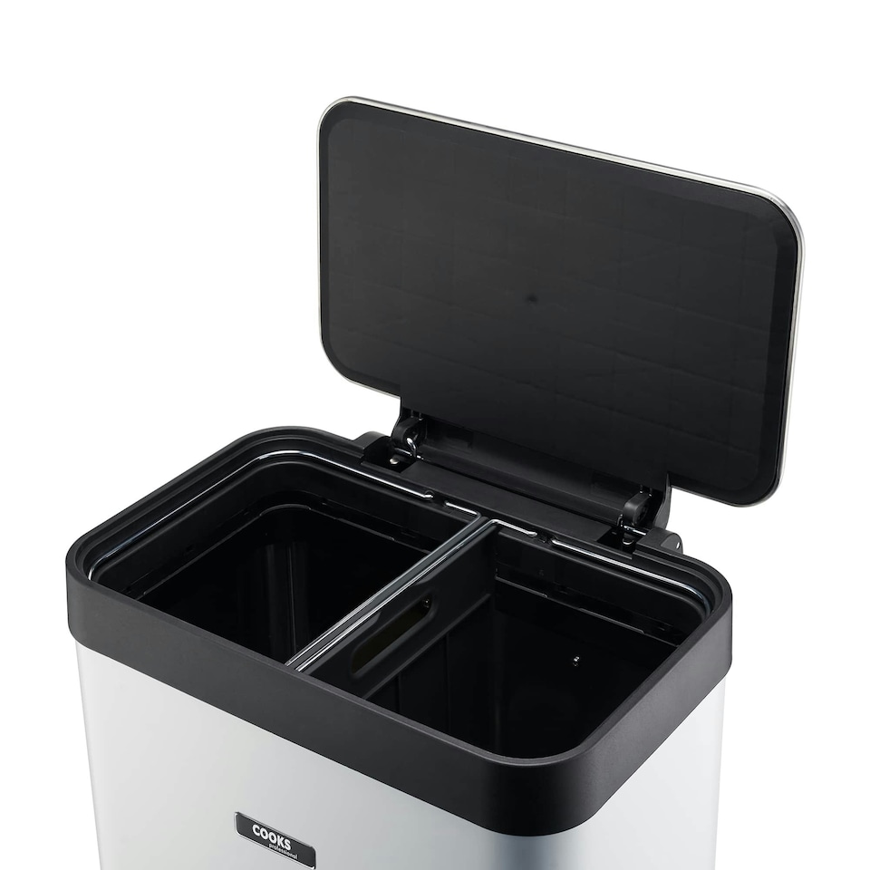 image 1 of Cooks Professional X-Large Pedal Bin 65L - Stainless Steel Handsfree Kitchen Recycling Waste Dustbin - White White