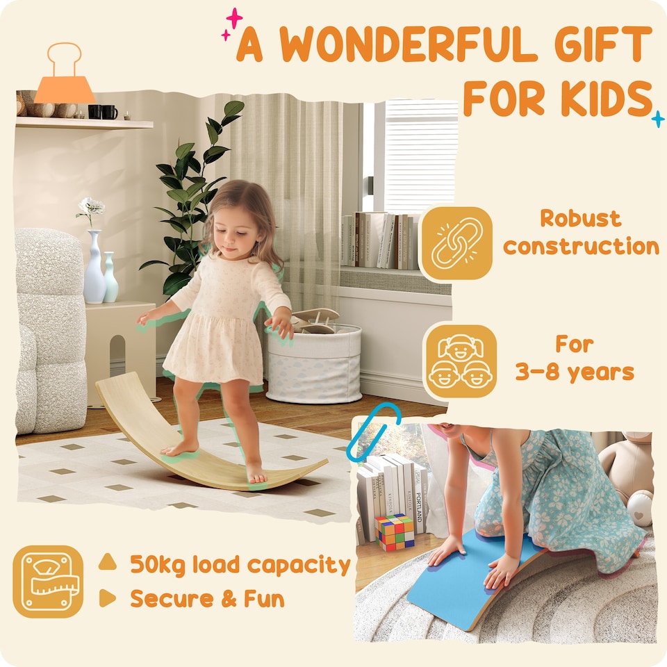 image 1 of AIYAPLAY Wooden Balance Board for Kids, Wobble Board with Felt | Blue | One Size