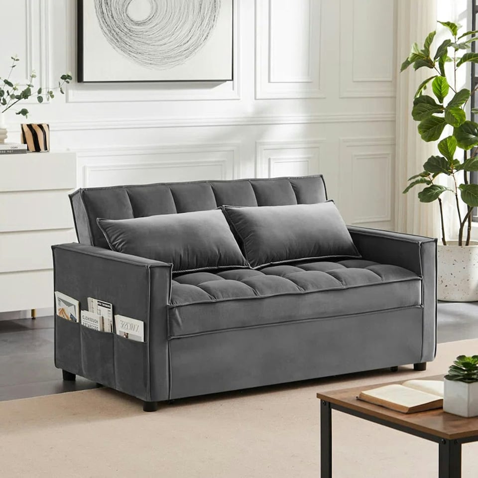 image 1 of Madrid 2 Seater Loveseat Pull Out Sofa Bed Grey