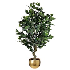 Artificial 100cm Leaf Realistic Artificial Ficus Tree / Plant Bush Ficus Gold Curve Planter | Green | 3ft