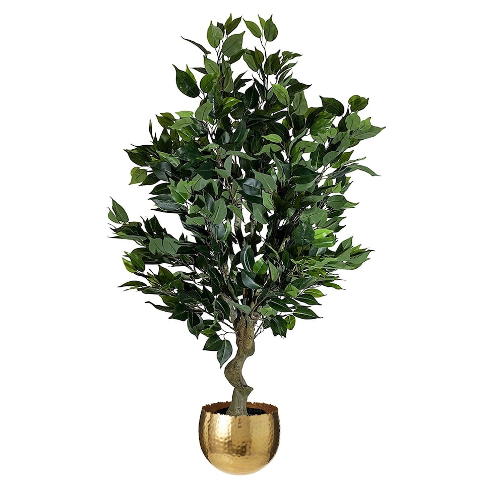 image 1 of Artificial 100cm Leaf Realistic Artificial Ficus Tree / Plant Bush Ficus Gold Curve Planter | Green | 3ft