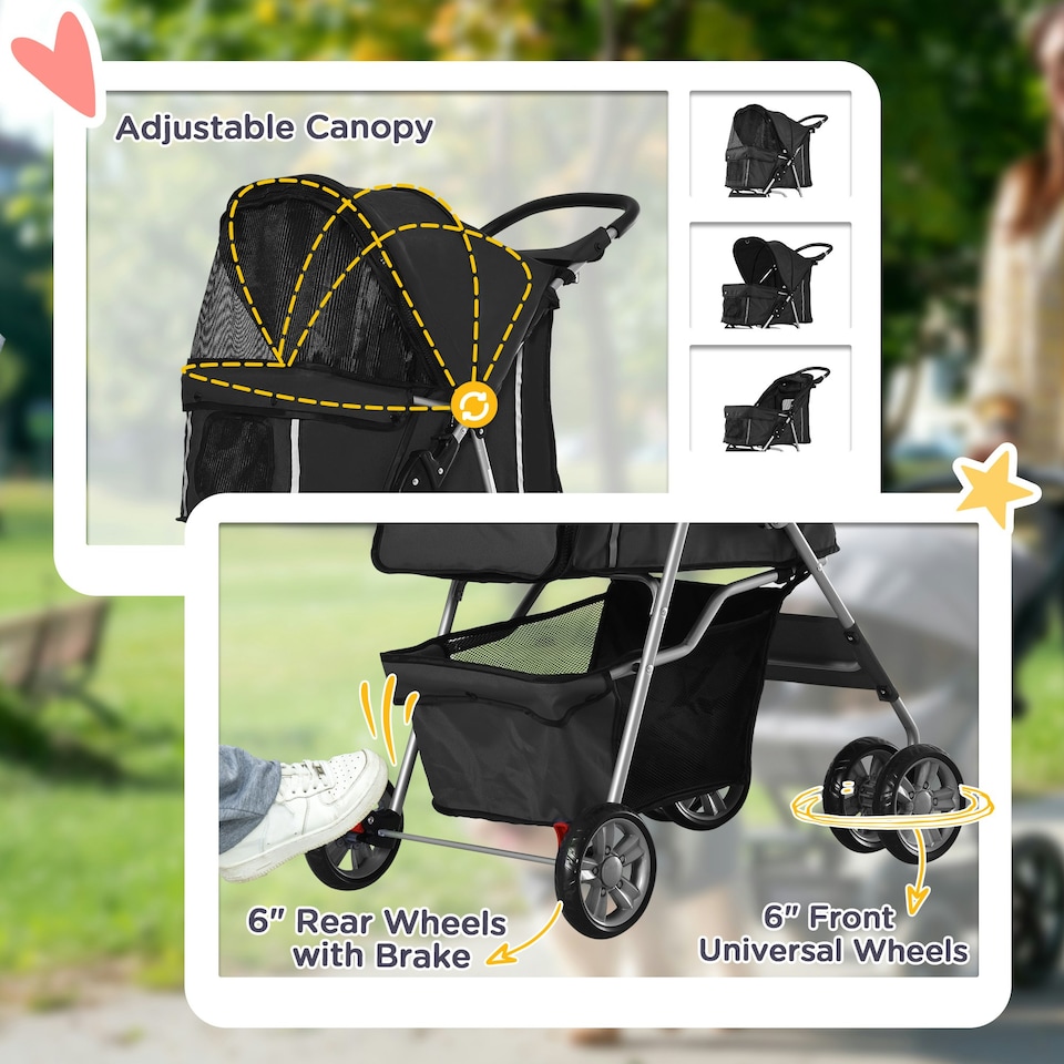 image 1 of PawHut Pet Stroller Carrier Foldable Deluxe Jogger Walk Travel Dog Cat Black