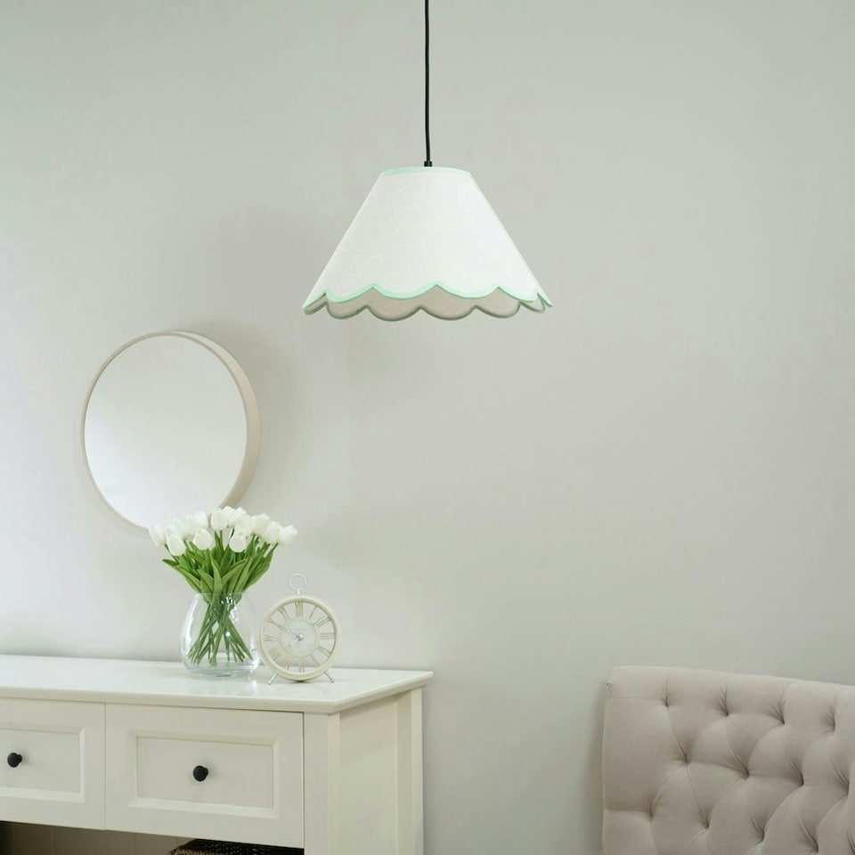 image 1 of ValueLights Florie Natural Linen Large Tapered Lamp Shade with Scallop Green Trim Green