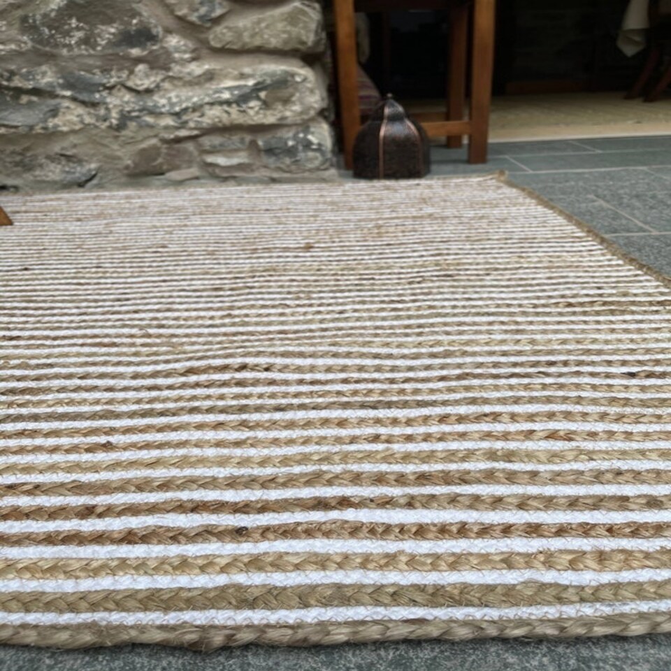 image 1 of CHAKKAR PALE Stripe Square Beige Hall Rug - Jute - L120 x W120 Brown