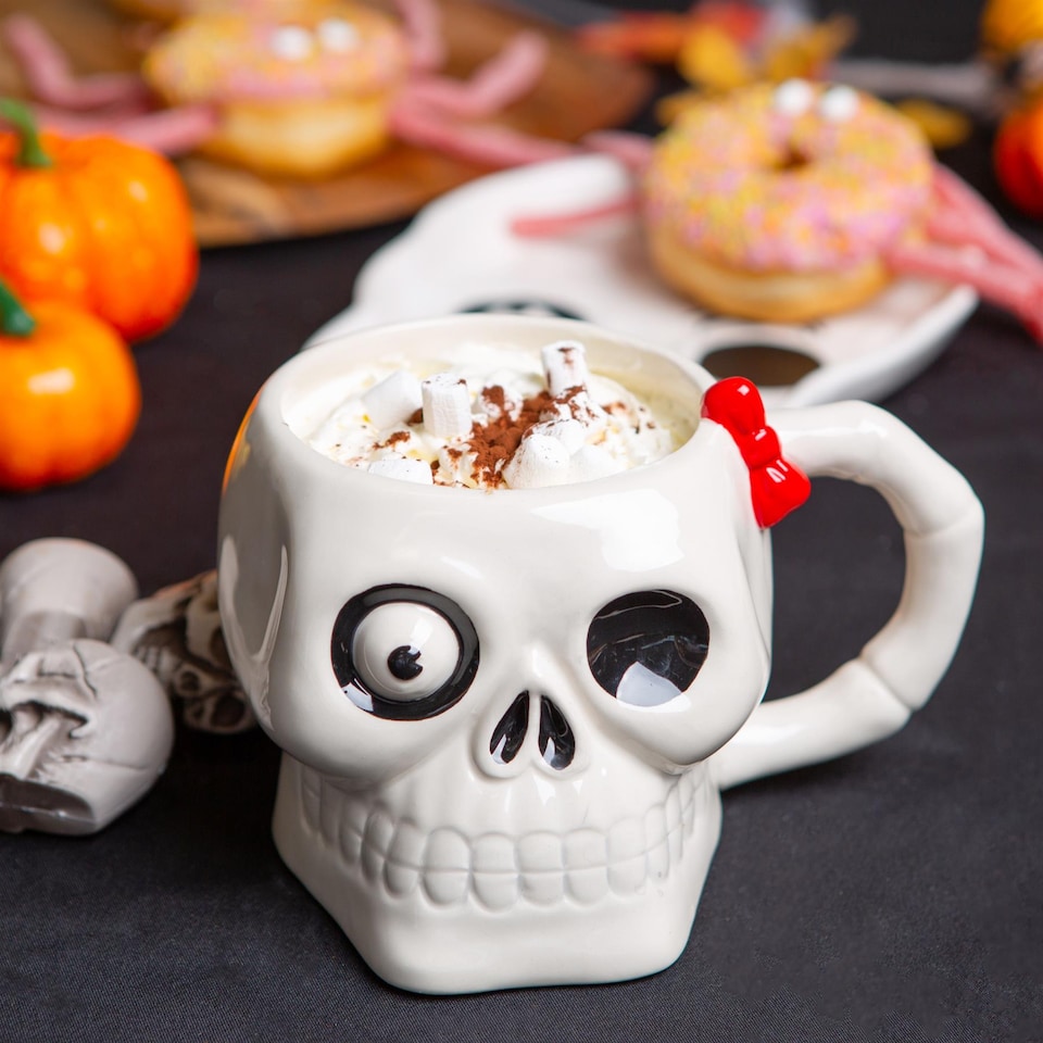 image 1 of Fax Potato Halloween Stoneware Skull Mugs - 750ml - Pack of 4