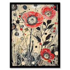 Wildflower Field Spring Poppy Flowers Living Room Black Framed Wall Art Print A4