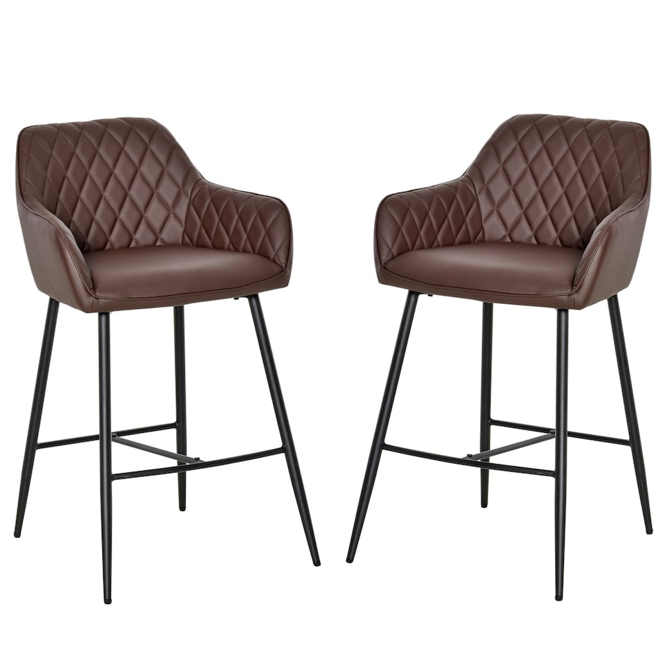 image 1 of HOMCOM Retro Style Bar Chairs Set of 2 with Footrest Solid Frame PU