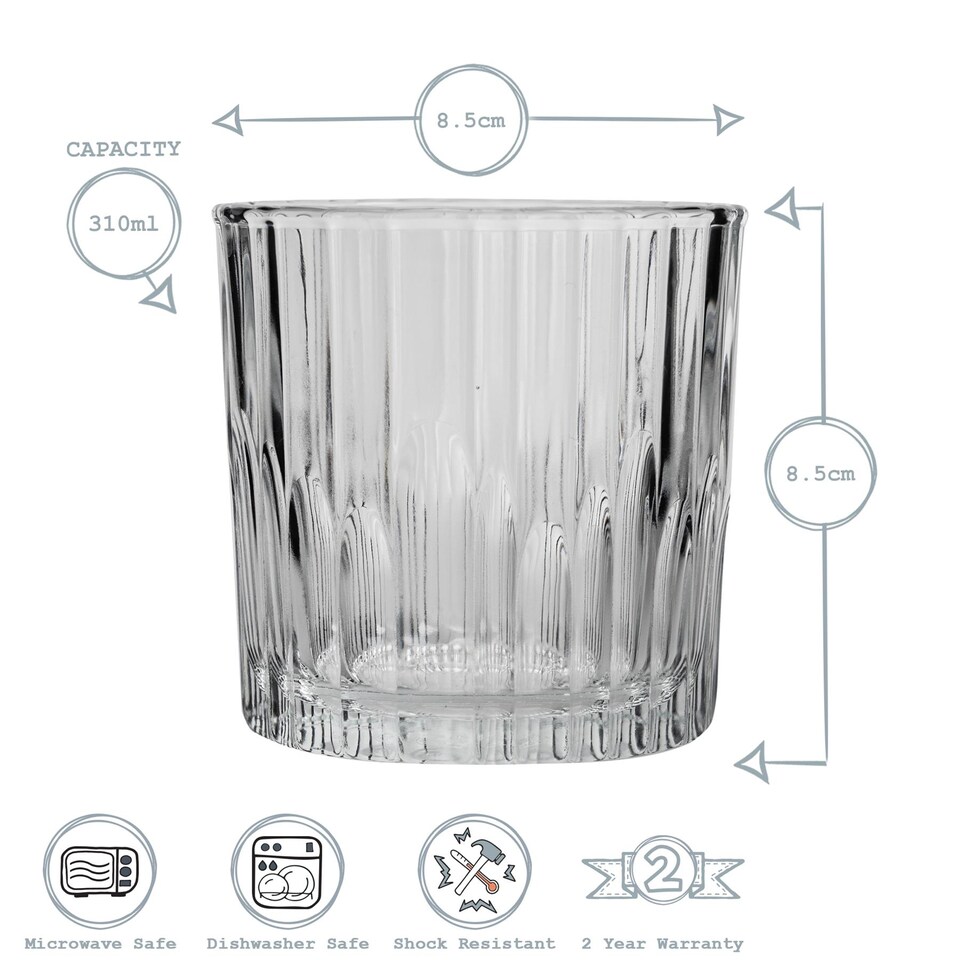 image 1 of Duralex Manhattan Vintage Whisky Glasses - 310ml Old Fashioned Rocks Tumblers - Pack of 6 | Clear | Clear