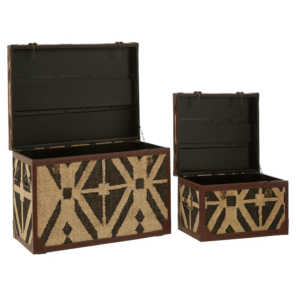 image 1 of Interiors by Premier Multi-Colour Storage Trunks, Set of 2 Metal Trunks, Decorative Storage Trunks, Stylish Storage Trunks Brown