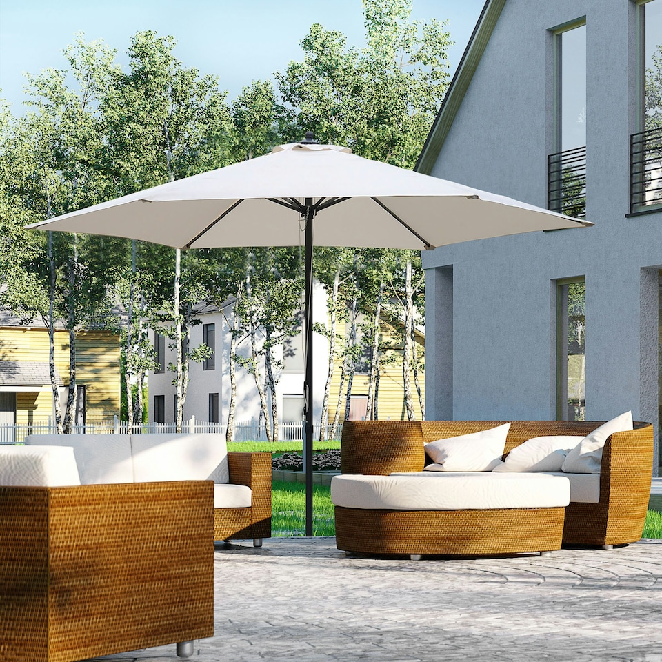 image 1 of Outsunny 2.8m Patio Umbrella Parasol Outdoor Table Umbrella 6 Ribs Off-White