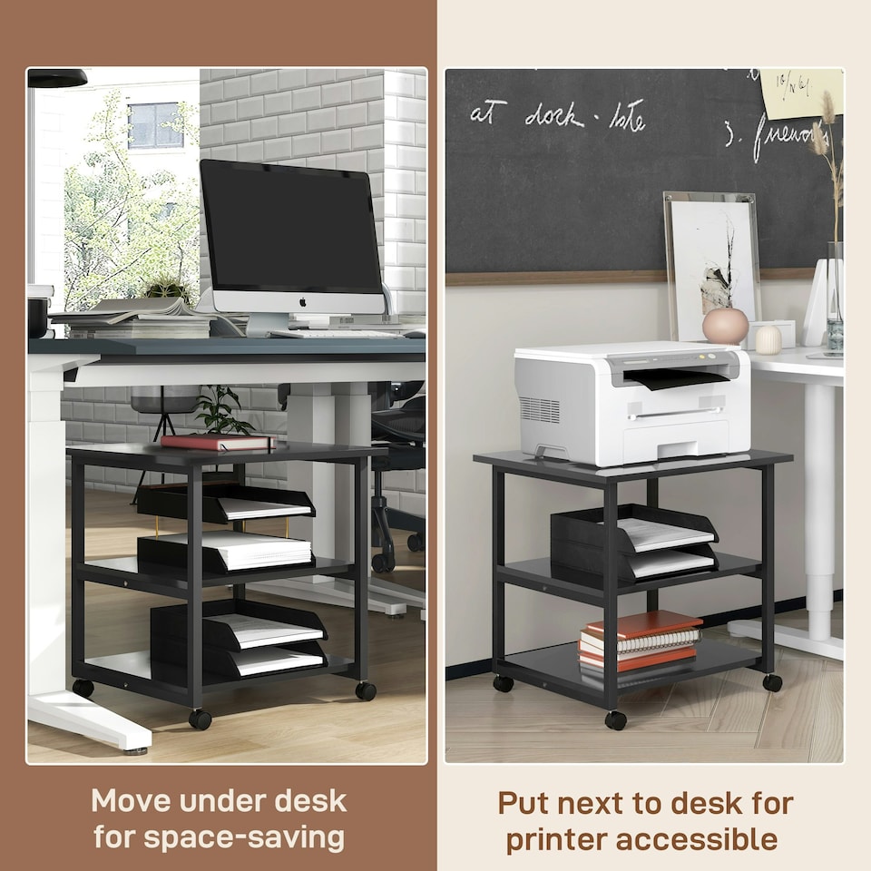 image 1 of HOMCOM Mobile Printer Stand with Storage Printer Table for Home Office Black