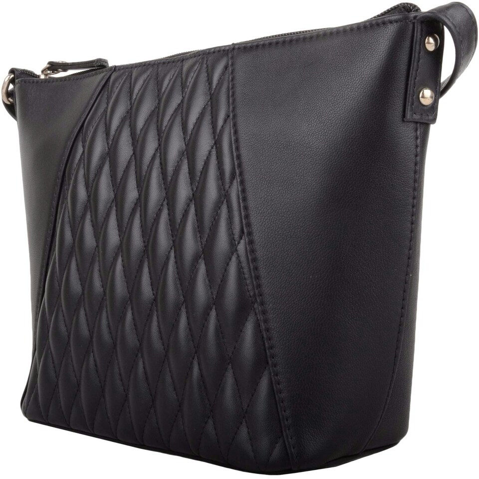 image 1 of Genuine Leather Diamond Effect Design Cross Body / Shoulder Bag Black | Black