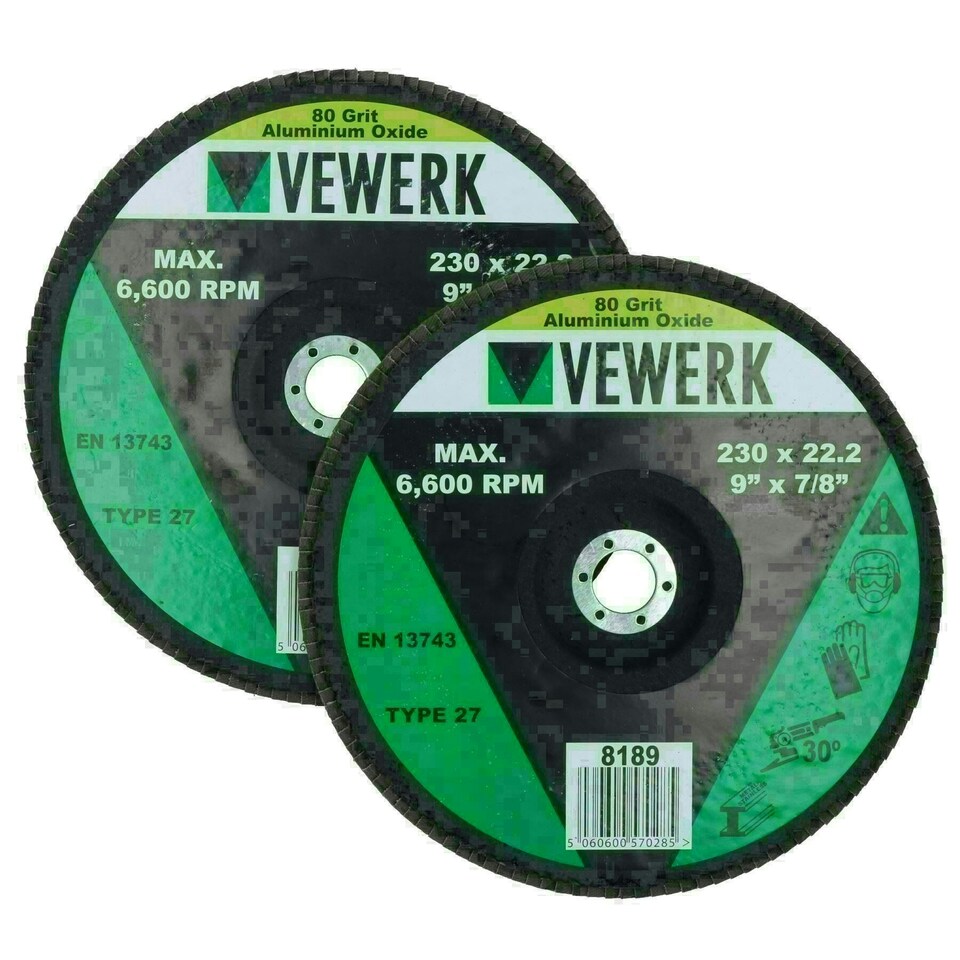 image 1 of 80 Grit Flap Discs Sanding Grinding Rust removing for 9" (230mm) Grinders 8 Pack