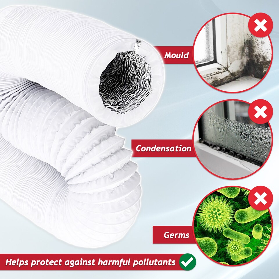 image 1 of SPARES2GO Vent Hose for Logik Air Conditioner Conditioning 3m 5" Extension Pipe | White