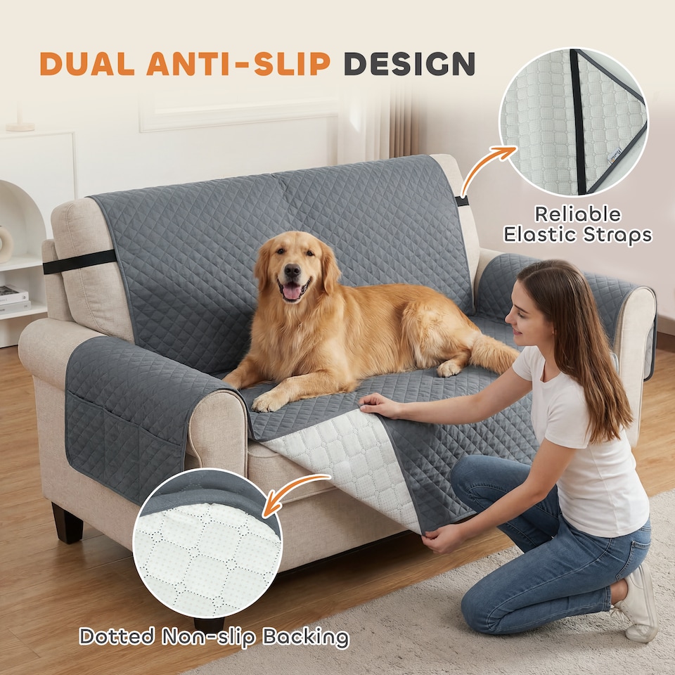 image 1 of PawHut Waterproof Sofa Cover 2 Seater, Soft Couch Cover for Dogs Cats Pets | Grey | Grey | One Size