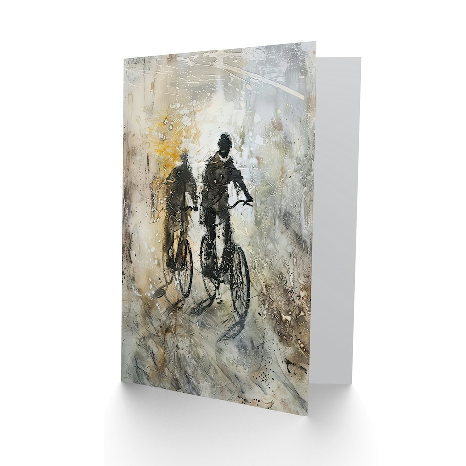 image 1 of Two Cyclists Bikes Dark Bubble Him Her Birthday Card