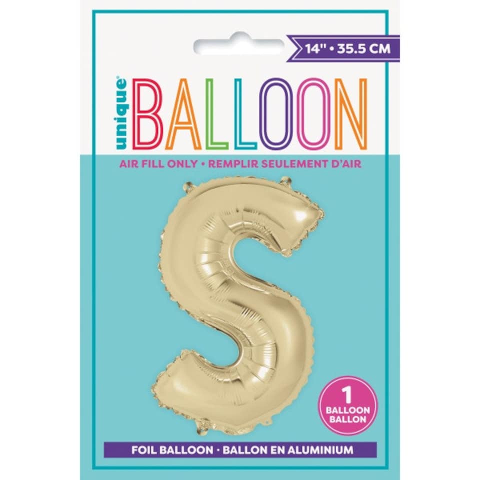 image 1 of Gold Letter S Shaped Foil Balloon 14"