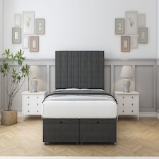 Sloomy Langston Graphite Dumfries Ottoman Bed With Mattress With 54" Floor Standing Headboard 2'6 Small Single