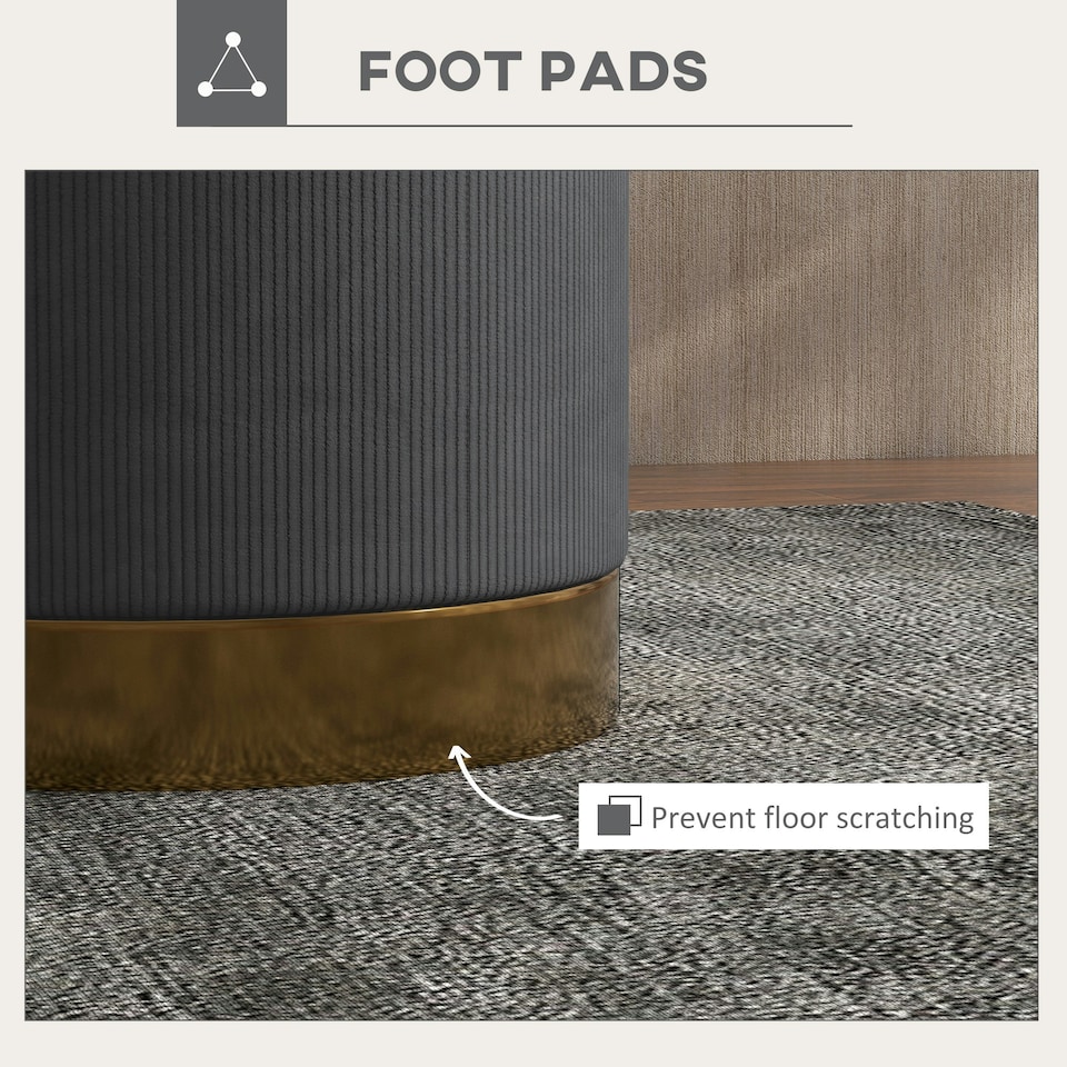 image 1 of HOMCOM Modern Round Footstool, Fabric Upholstered Foot Rest, Charcoal Grey