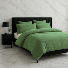 Teddy Bear Fleece Soft Cosy Duvet Cover + Pillow Case Set Green | Single